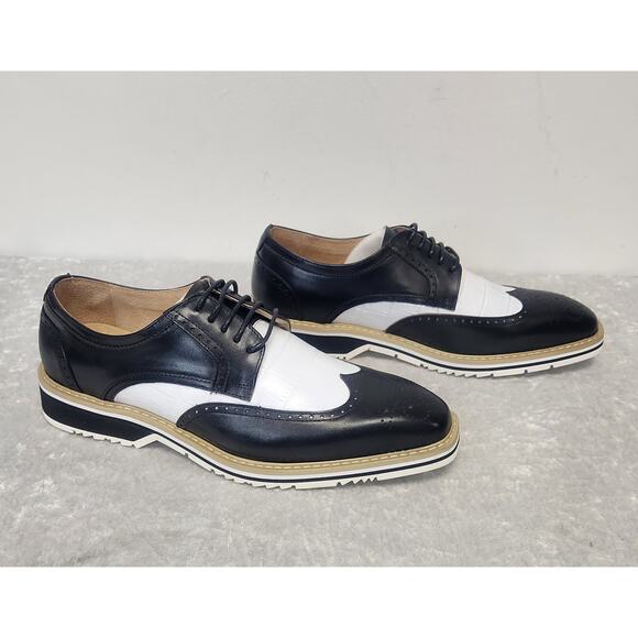 NWT STACY ADAMS Beaumont Mens Black & White Wingtip Oxford Shoes-Size 8.5M main image 6